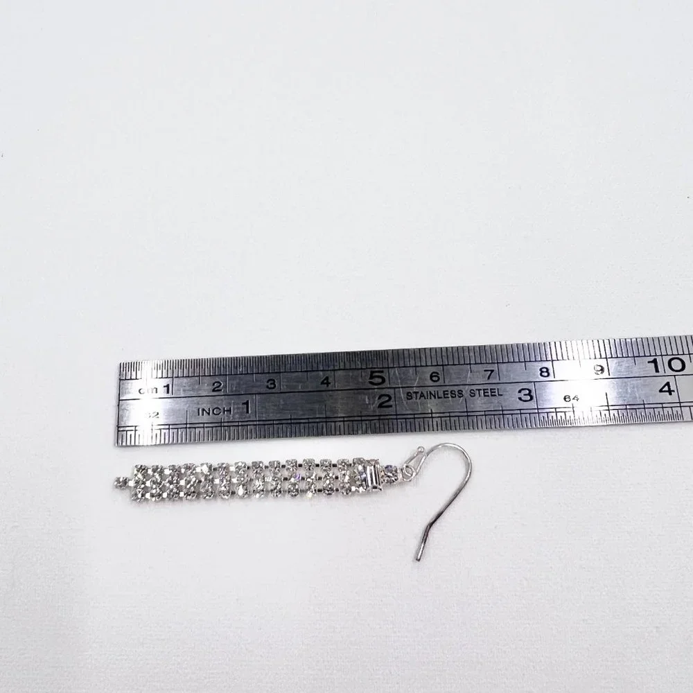 NWT - Indeed - Clear Rhinestone 3 Strand Dangle Silver Tone Fishhook Earrings - Picture 4 of 9